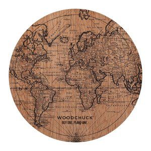 Woodchuck Wood World Map Round Sticker  2"x2"  NWT